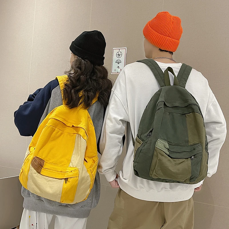 Fashion Panelled Women Backpack Canvas Kawaii Girl Travel Book Bags College Lady Laptop Backpacks Cute Travel Rucksack Schoolbag photo 5