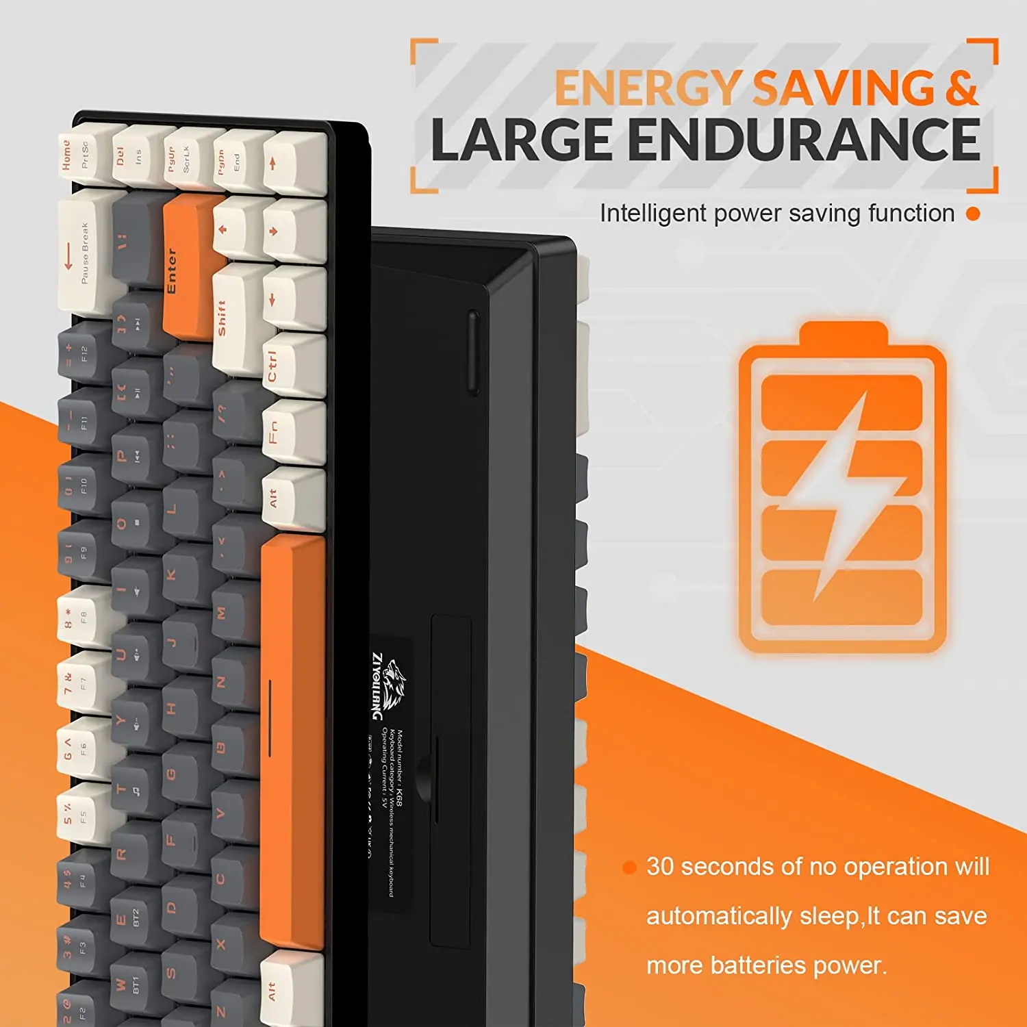 RK68 60% Wireless Mechanical Keyboard, Bluetooth 5.0/2.4GHz with Dual Mode 2-in-1 Receiver, 68-Key Hot-Swappable Gaming Keyboard photo 4