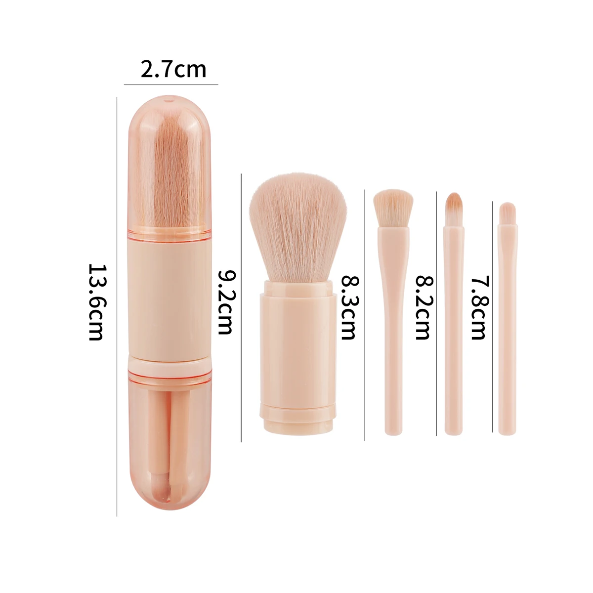 4in1 Travel Makeup Brushes Set Retractable Kabuki Brush and 3 Small Brushes For Eye With Soft Bistles Small Portable For Touchup photo 2