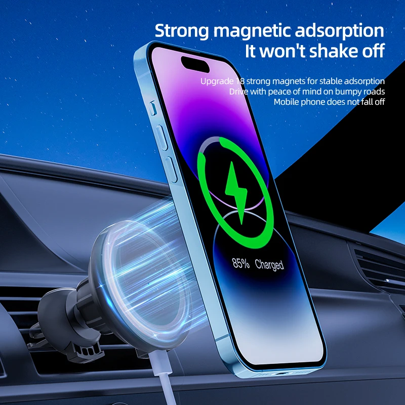 VIKEFON Magnetic Car Wireless Charger For iPhone 12 13 14 15 Pro Max Air Vent Car Phone Holder Stand Fast Car Charging photo 2