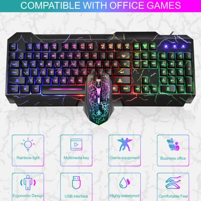 Computer Desktop Wired Gaming Keyboard Mouse Mechanical Feel Led Light Backlit Keyboard Mouse Combos photo 3
