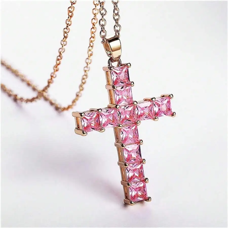 New Fashion Necklaces Female Pendants Gold Multi Color Crystal Jesus Cross Pendant For Women Necklace Party Leisure Time Jewelry photo 4