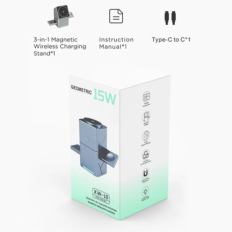 Rotating Qi2 3in1 15w Magnetic Wireless Charger Stand For iPhone 16 15 14 13 12 Max  iWatch Airpods Fast Charging Dock photo 6