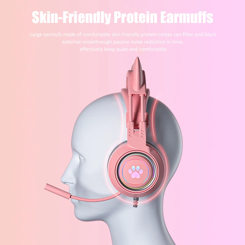 Cute Cat Ear Gaming Headphones with Mic Noise Reduced RGB Pink Girls Headset Gamer Accessories for PS4 Xbox Phone PC Kid Gift photo 4