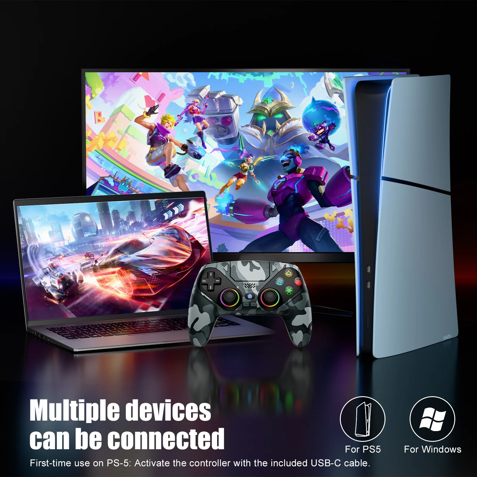 Controller For Playstation 5 PS5/PS5 Pro/Slim/PC Gamepads W/Hall Effect RGB Wireless Game Control Joystick Marco/Turbo Program photo 2