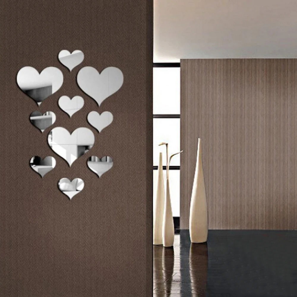 10Pcs/Set Durable Love Heart Stickers Wall Sticker Mirror Mural 3D Decal Simple DIY Decorative Removable Paster Home Decoration photo 2