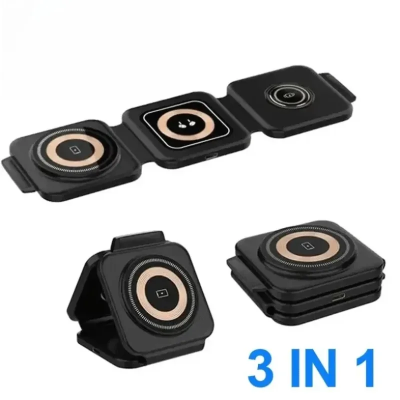 3-in-1 Folding Magnetic Wireless Charger Phone Stand Auto-alignment for iPhone 16 15 14 13 iWatch Airpods Fast Charging Station photo 2