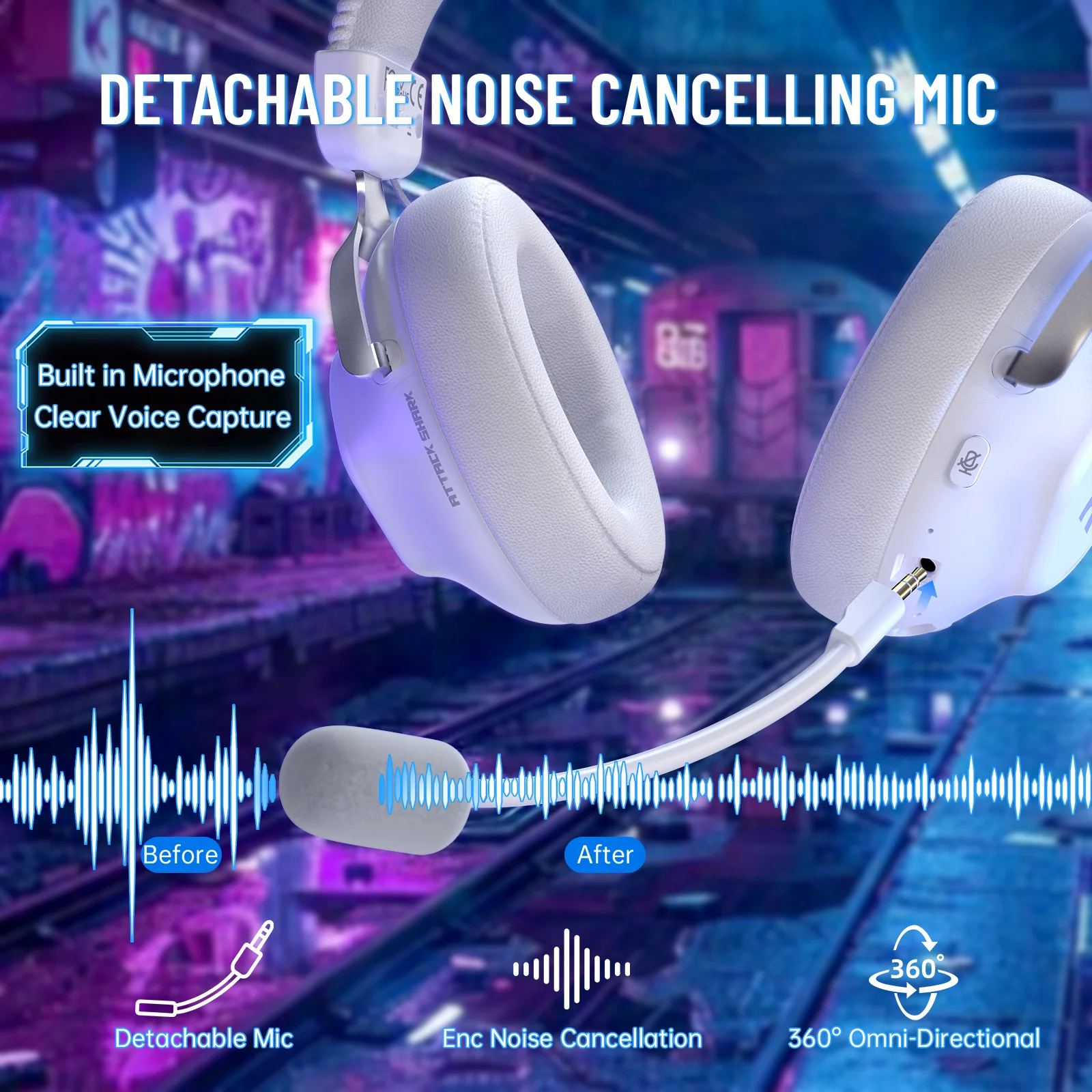 ATTACK SHARK L50PRO Wireless Gaming Headse,1100mah,7.1 Surround Sound, 53mm Drivers,20ms Low Latency,Detachable mic, Aluminum photo 2