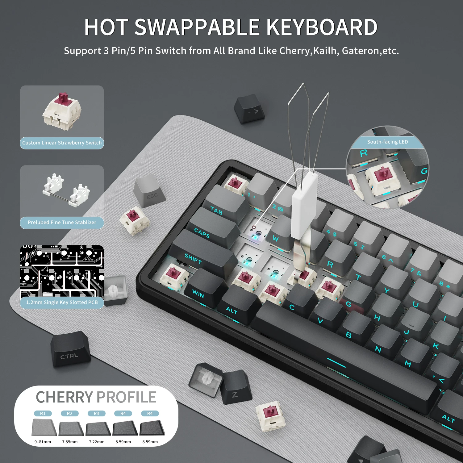ATTACK SHARK X66 65% Wireless Mechanical Keyboard with Knob, 66 Keys Tri Mode Gasket Hot Swap RGB Gaming Keyboard 60 Percent,PBT photo 3