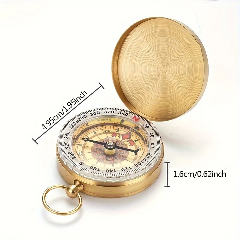 1U-1/2Pcs Brass Pocket Compass for Camping  Hiking Water-Resistant Handheld Navigation Device Outdoor Portable Orienteering Gear photo 3