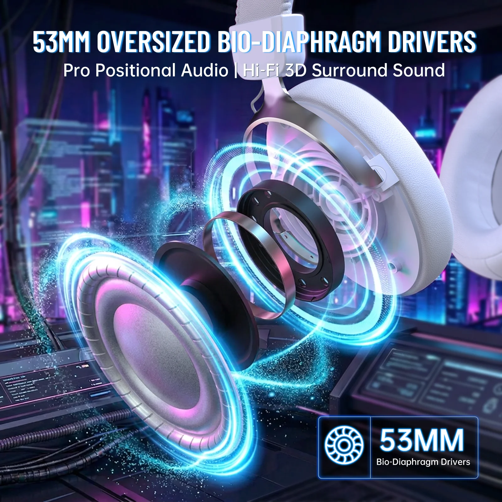 ATTACK SHARK L50PRO Wireless Gaming Headse,1100mah,7.1 Surround Sound, 53mm Drivers,20ms Low Latency,Detachable mic, Aluminum photo 3