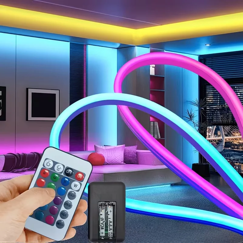 1 Roll of Low-Voltage 5V Flexible Rgb Color-Changing Neon Led Light Strip, USB Interface, with 24-Key Multi-Function Controller, Can Switch Light Colors and Adjust Light Brightness, Used for Gaming, Electric Car Decora photo 2