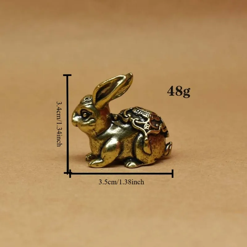 Retro Brass Zodiac Rabbit Figurine Metal Lucky Rabbit Statue Desktop Decoration Feng Shui Collectible Ornament Gift photo 2