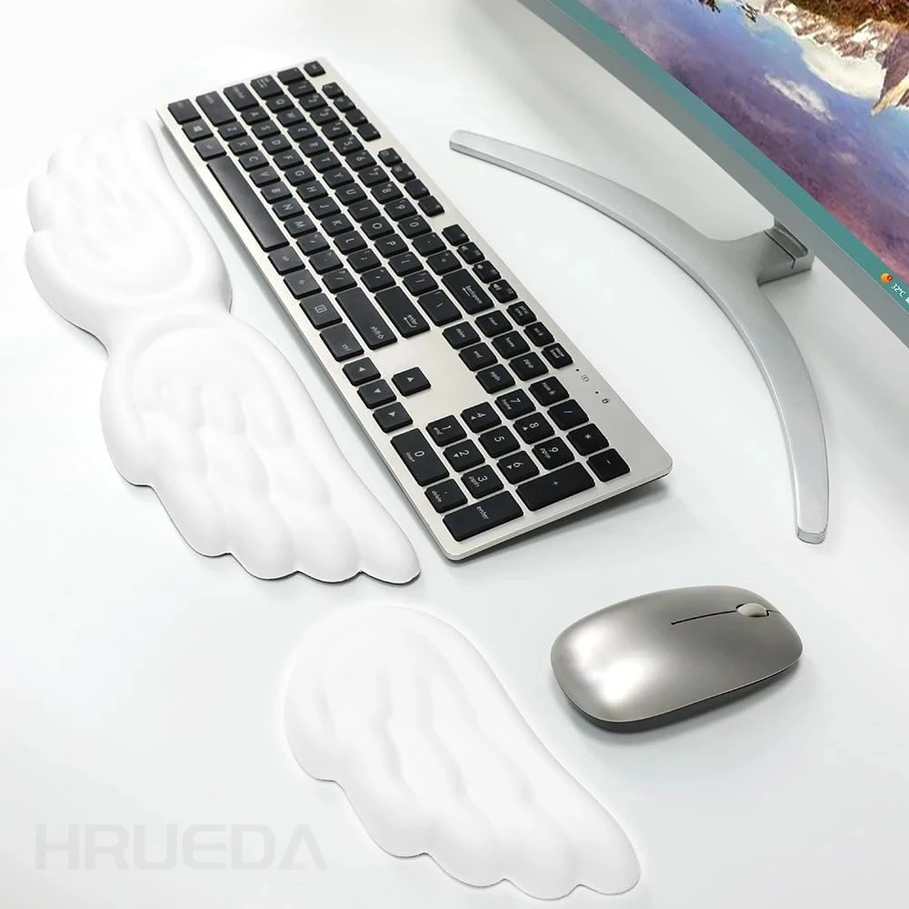 Keyboard Mouse Wrist Rest Angel Wing Memory Foam Mouse Pad Set Wrist Support Ergonomic Non-Slip for Computer Laptop Easy Typing photo 3