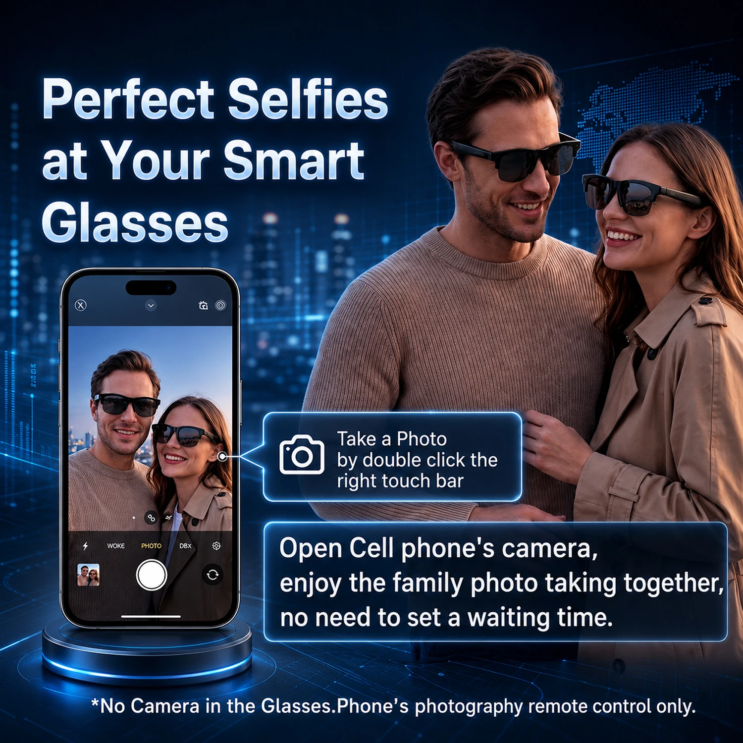 Smart Glasses Hands-Free Calling AI Chat Logging Music Playback Bluetooth Sunglasses for Men Touch Control Selfie Anti Glare photo 3