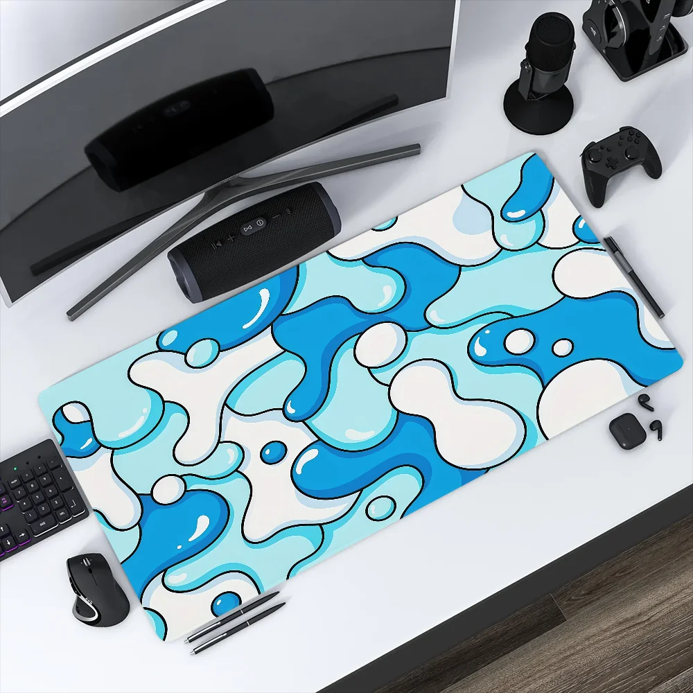 Mouse Pad MousePad Non-slip Lockedge Blue Art Office Student Gaming Thickened Large Writing Pad Wave Cushion photo 2