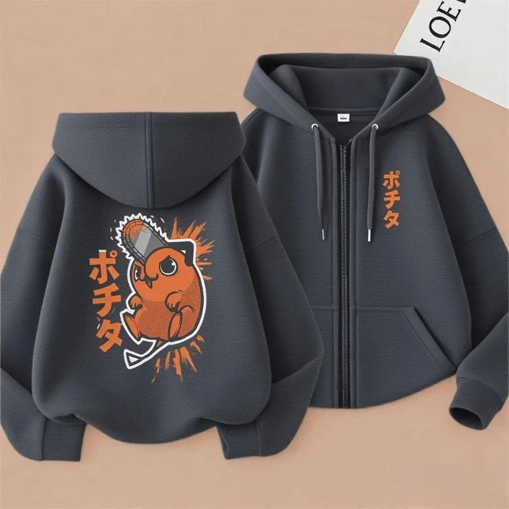 Anime Chainsaw Man Washed Retro Zipper Hoodie Cartoon Denji Pochita Funny Graphic Zip Up Jacket Men Women Manga Oversized Coat photo 2