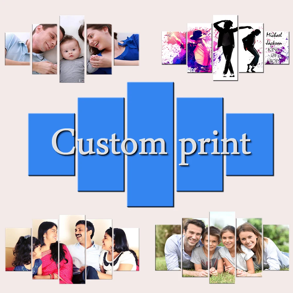 Drop Shipping 5 Pieces Wall Art Canvas Set Custom Anime Figure Poster Customized Family Kids Photos Canvas Painting Home Decor photo 2