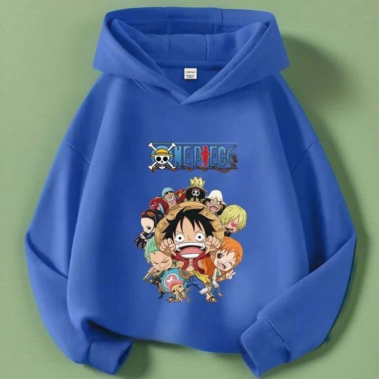 Spring Autumn One Piece Luffy Hoodie Children Clothing Anime Cartoon Pattern Fleece Sweatshirt Y2k Trendy Kids Gift Children Top photo 3