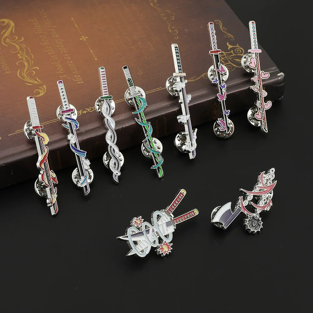 9Pcs/Set Anime Ghost Kill Team Samurai Sword Enamel Brooch 9-Pillar Metal Badge Lapel Pin Cosplay Jewelry Accessories Gifts photo 6