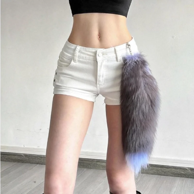 Natural Fox Fur Tail Keychain Fluffy Y2K Wolf Tail Keychains Car Accessories Anime Tail Fur Keychain Bag Charms Jewelry Key Ring photo 4