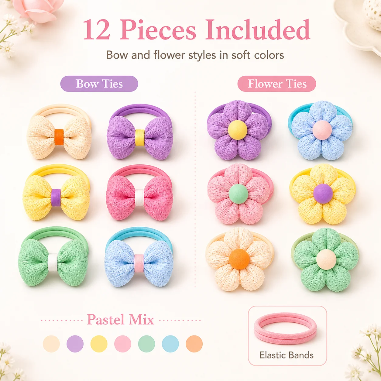 12PCS New Cut Hair Ties Princess Sweet Flower Bow Girls Women Elastic Hair Bands Hair Accessories Headwear Scrunchies 2030 photo 2