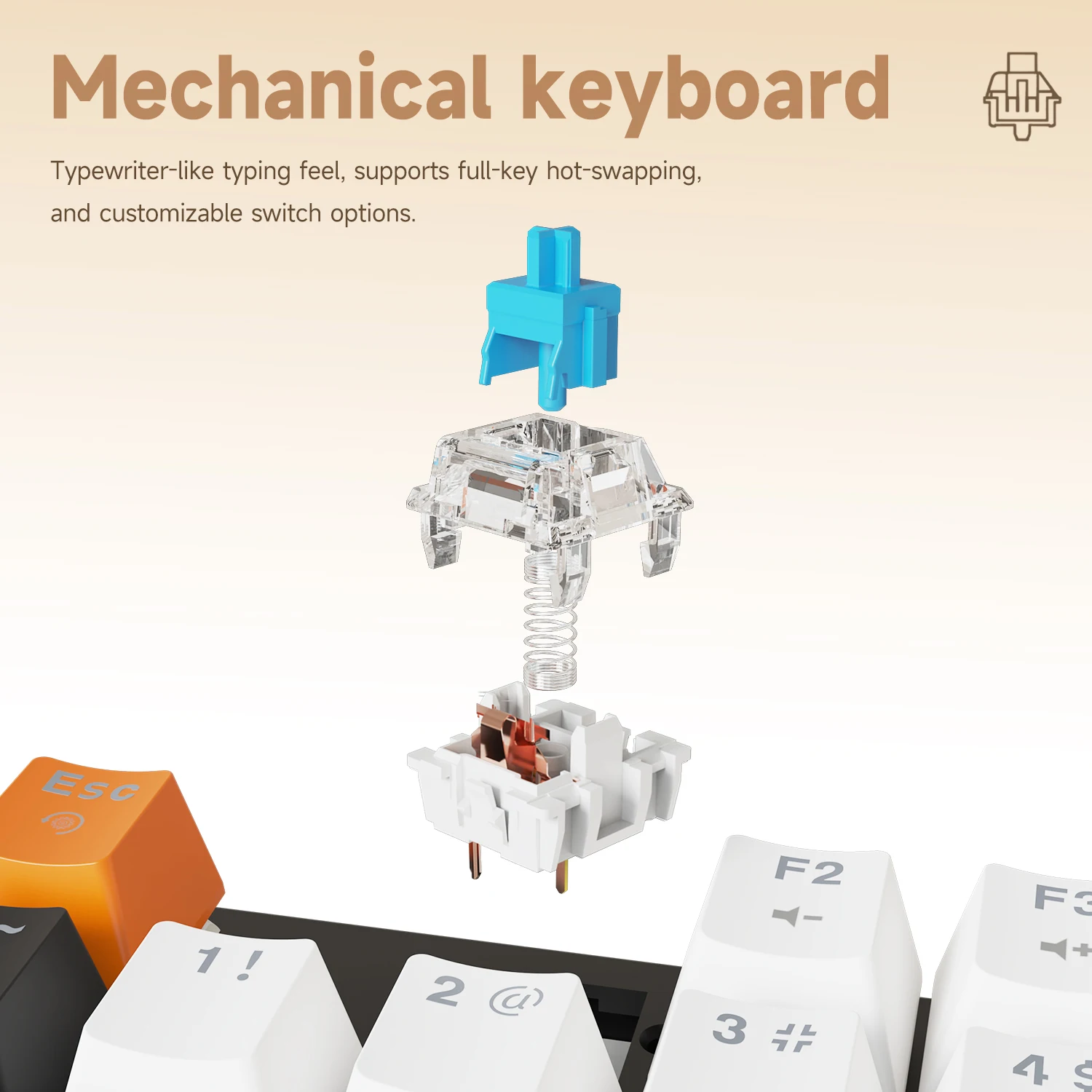 AJAZZ NK104 Mechanical Keyboard Wired Dual-Injection Keycaps 104 Hot-Swapping LED Hybrid Backlight Gamer Keyboard for Laptop PC photo 3