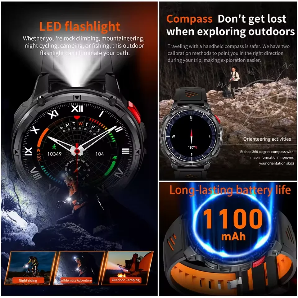 2026 New T-Rex3 Pro 1100mAh Battery Smart Watch GPS path 5ATM Waterproof Sports Run tracker Outdoors Compass Military Smartwatch photo 3