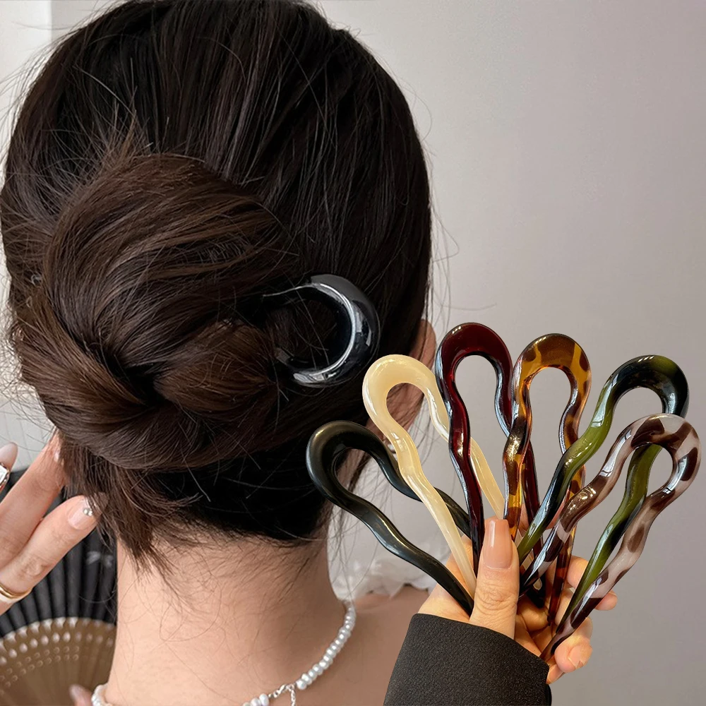 U-Shaped Hair Fork Fashion Tortoiseshell Acetate Acrylic Hairpin Geometric Headwear Hair Sticks Women Girls Hair Accessories photo 2