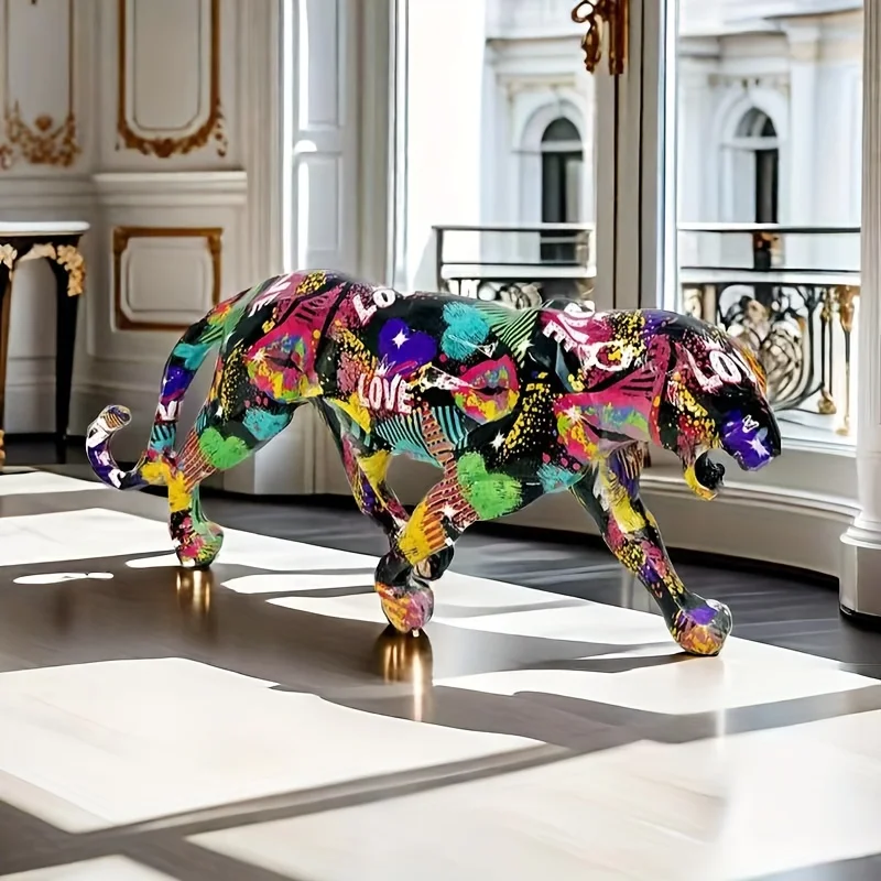 1pc Hand-Painted Realistic Leopard Resin Statue Color-Changing Creative Art Sculpture for Home Office Living Room Desktop Decor photo 2