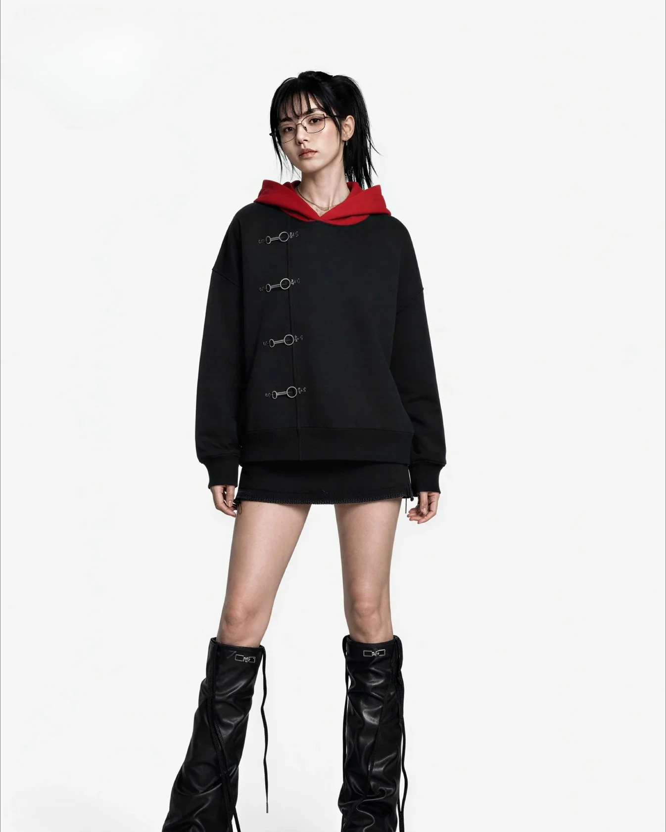 Y2K Red Itadori Hoodie Oversized Black Red Spliced Metal Button Casual Sweatshirt Trendy and Simple Men Women Streetwear Jacket photo 6