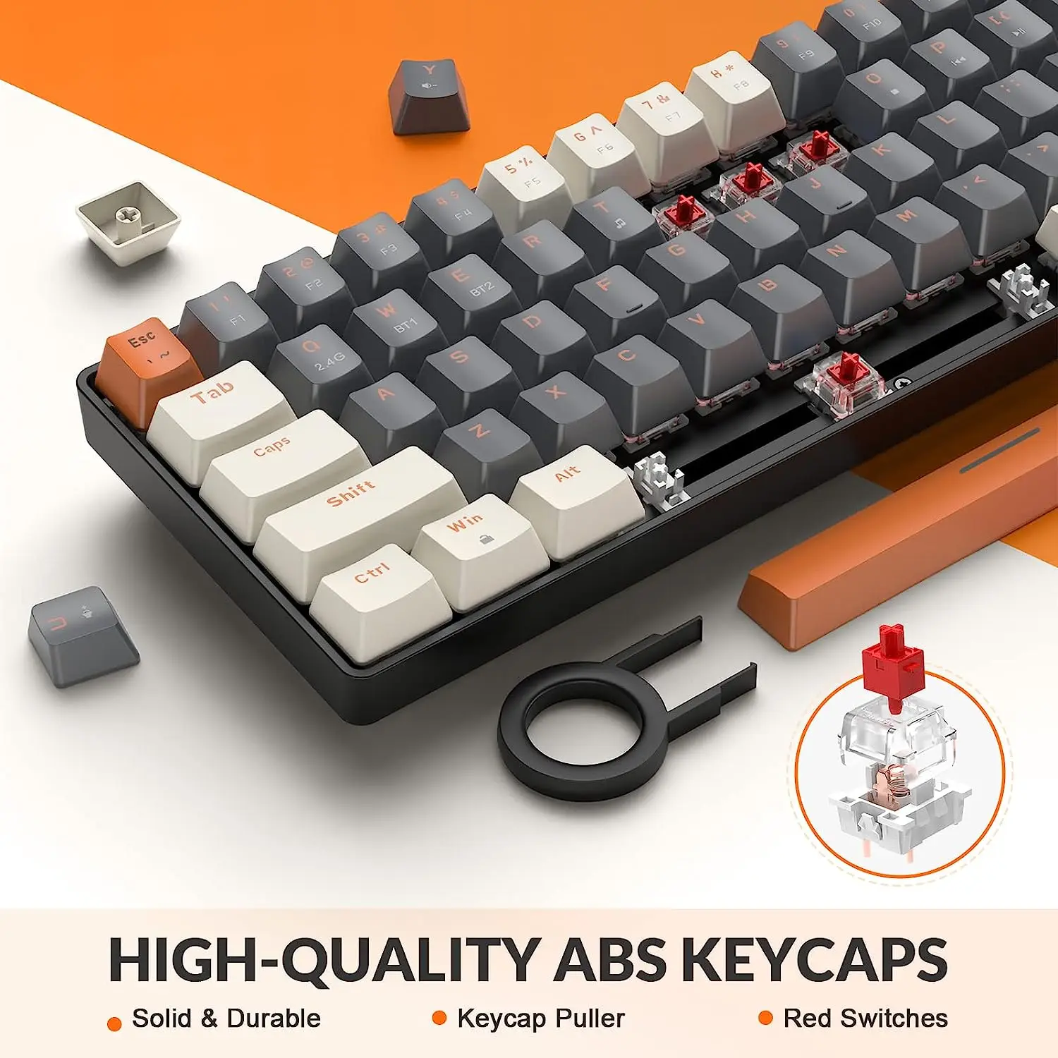 RK68 60% Wireless Mechanical Keyboard, Bluetooth 5.0/2.4GHz with Dual Mode 2-in-1 Receiver, 68-Key Hot-Swappable Gaming Keyboard photo 5