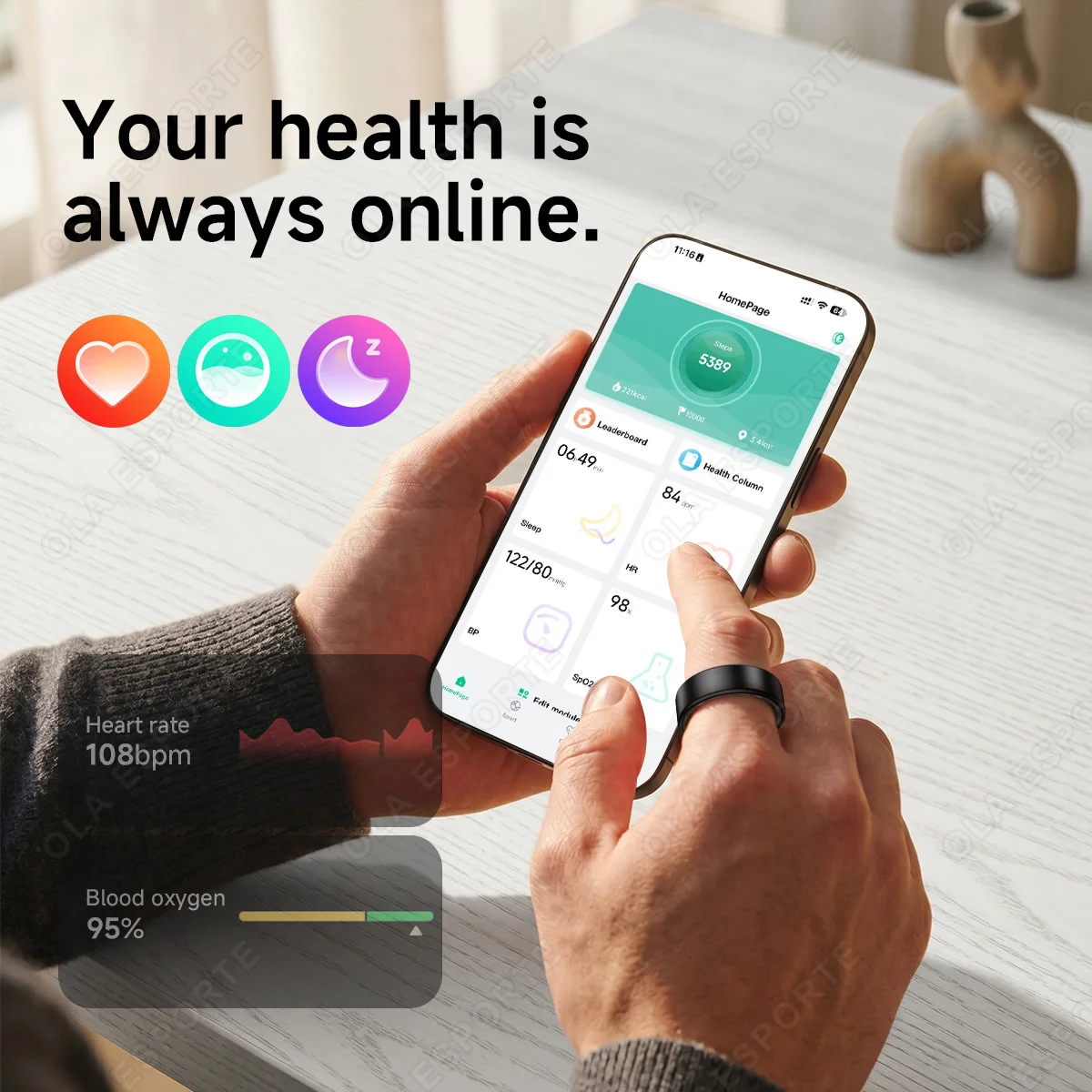 R10 Smart Ring with Charging Case Multi-color Ring Men Women Health Sleep Heart Rate Monitoring IP68 Waterproof Multi-sport Mode photo 3
