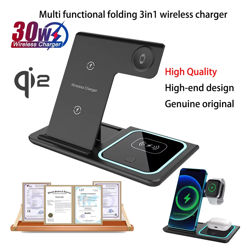 Hot Selling 15W 3 in 1 Wireless Charger for QI2 Fast Magnetic Charging Stand Holder for iPhone Samsung Xiaomi Huawei OPPO photo 1