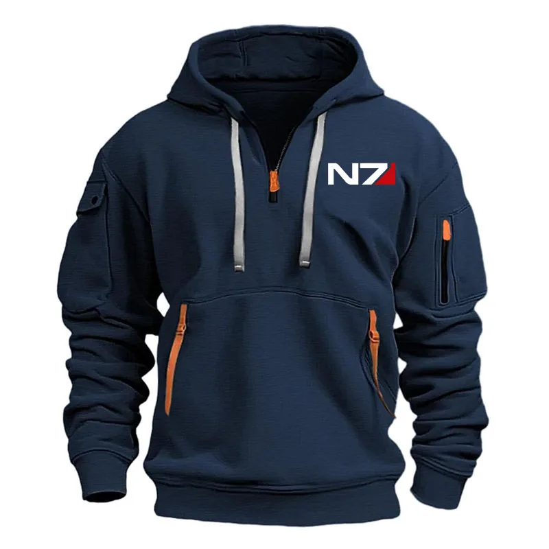 N7 Mass Effect Half zipper oversized Hoodie Men loose Anime Hooded Sweatshirt Women print Fleece cotton Sweetshirt Streetwear photo 2