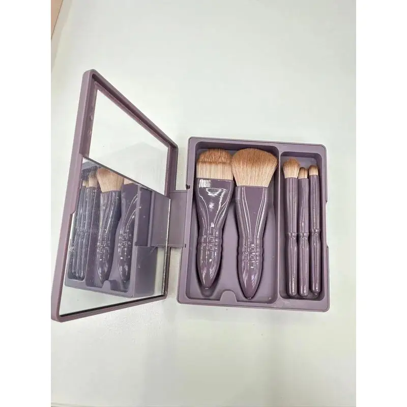 5 in 1 Makeup Brush Set with Window Mirror Box Portable Mini Size Eyeshadow Powder Brushes Kit photo 6