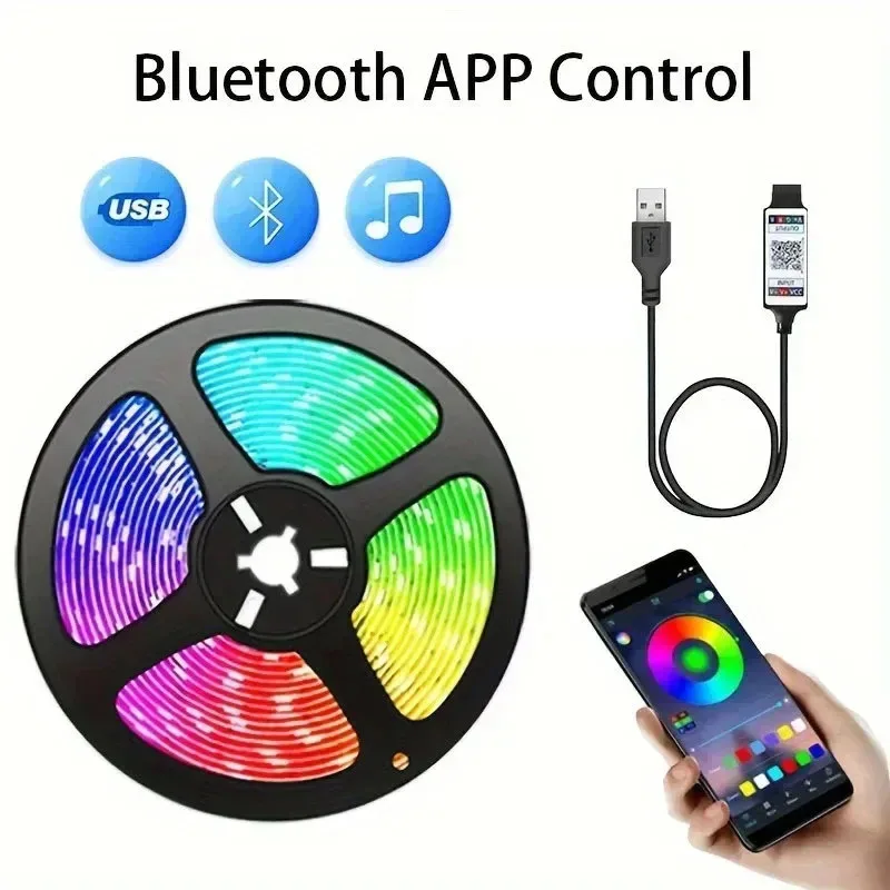 5050 RGB LED Strip 5V USB Power Supply,24-Key Remote Control/App Control, Suitable for TV Backdrops, Bedrooms, and Holiday Decor photo 5