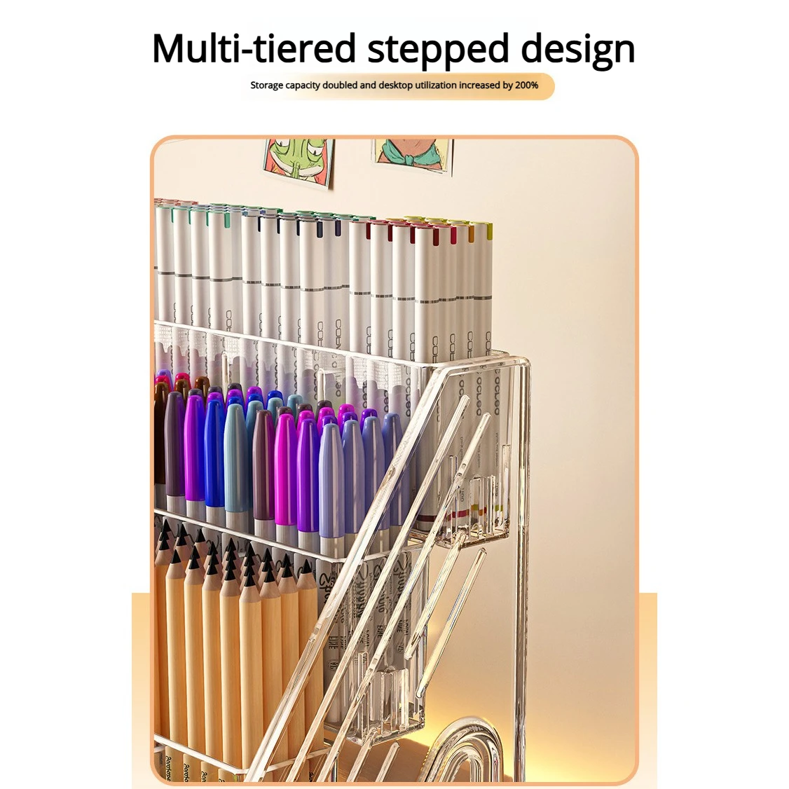 1pcs Large-Capacity Acrylic Desk Divider Watercolor Pencil Organizer Stationery Store Storage Rack Marker Pencil Holder photo 4