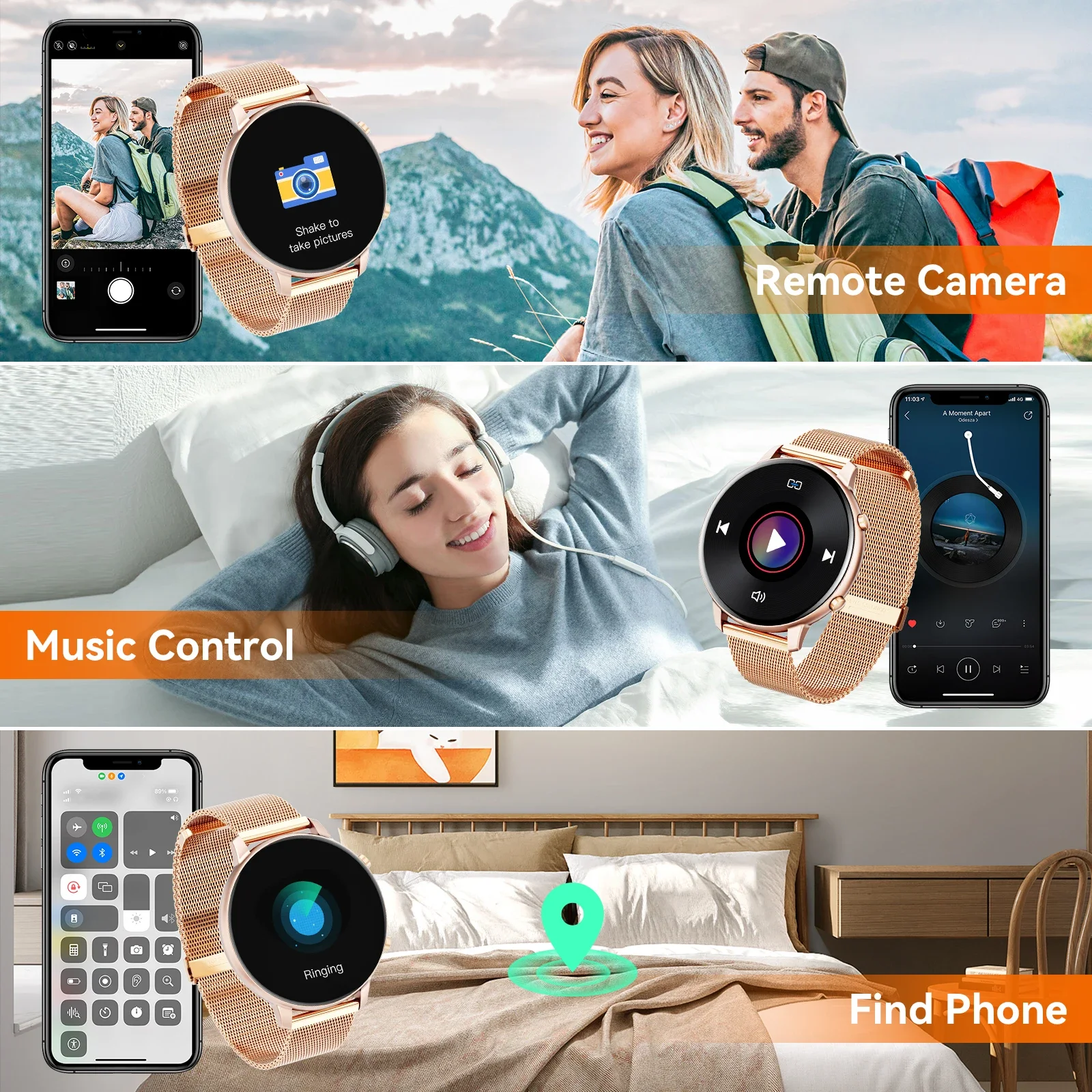Women Rose Gold Smart Watch 1.39" Round Screen Bluetooth Call IP67 Waterproof Fitness Tracker Heart Rate SpO2 Monitor Ladies Smartwatch For Android IOS photo 7