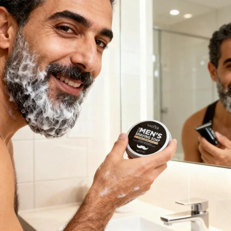 60g Mens Grooming Shaving Soap Bar Gentle Shaving Cream Rich Foam for Manual Razor Soften Beard Refreshing Toning Beard Care photo 4