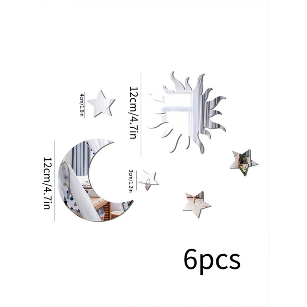 6PCS Star Moon Combination Mirror Acrylic Stereo Self Adhesive Diy Bedroom Living Room Can Be Removed Wall Stickers photo 6
