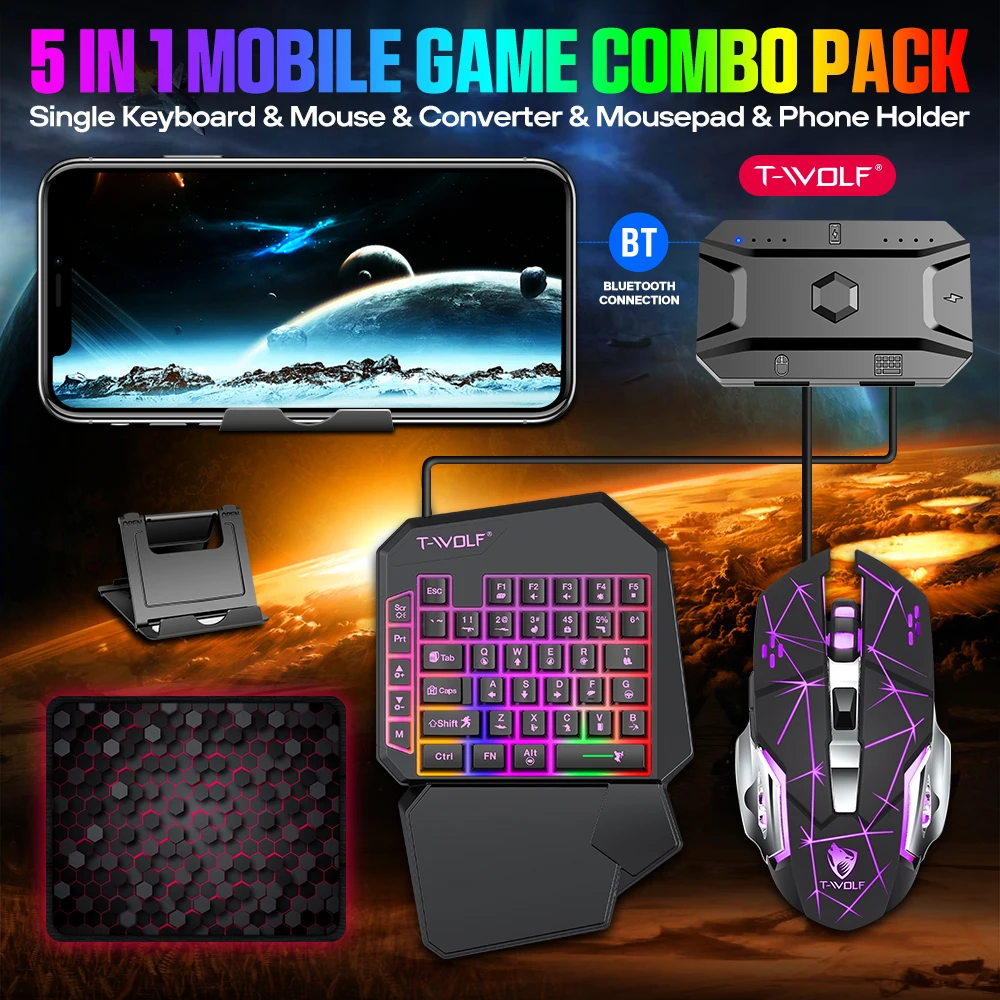 NEW HOT Game Artifact OneHanded With Palm Rest RGB Keyboard Converter Programmable Mouse 5-in-1 Set For Android iOS Gaming Gear photo 5