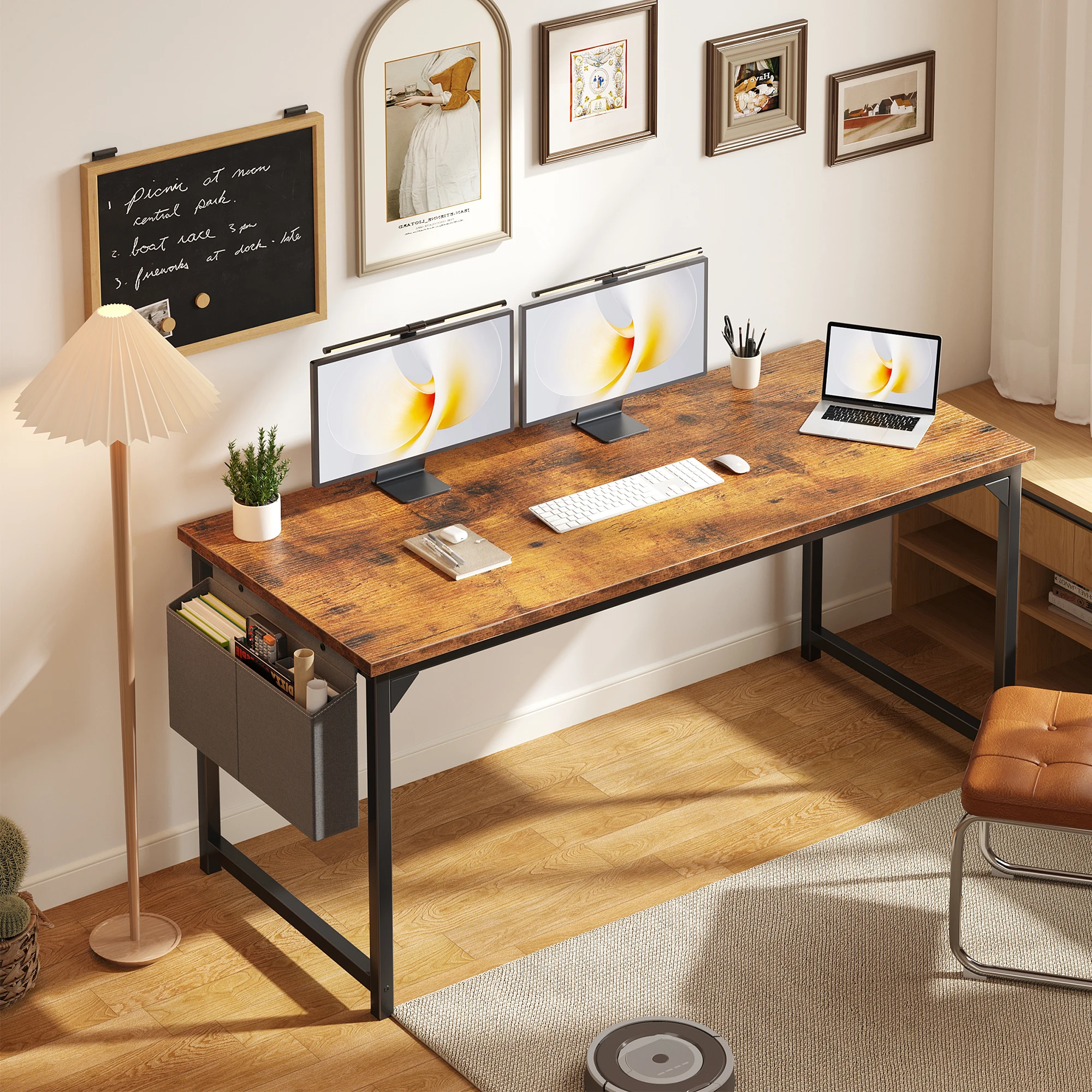 JHK 31IN to 55IN Computer Office Desk Writing Study Office Gaming Table with Storage Bag Metal Frame Wood Tabletop Easy Assembly photo 4