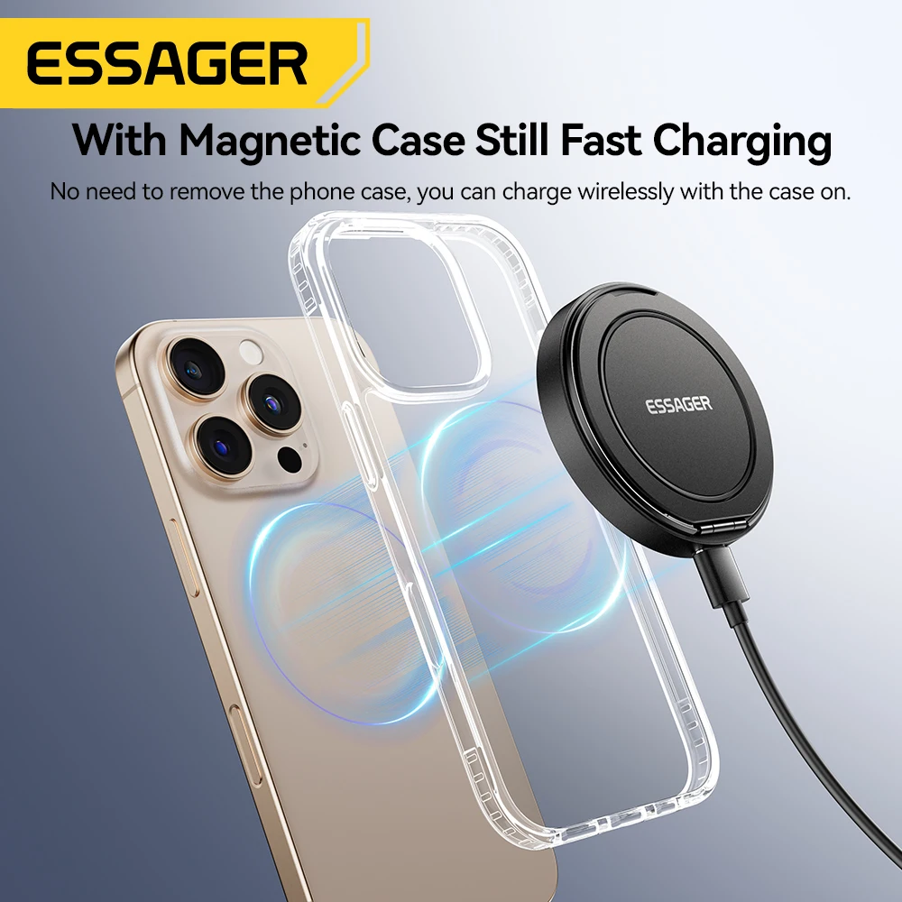 Essager Magnetic 15W Wireless Charger Fast Charging Pad Stand for iPhone 15 14  Airpods USB To Typec Phone Chargers Dock Station photo 5