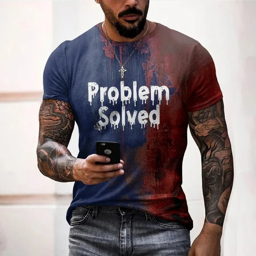 Men's T Shirts Problem Solved Bloody Print Tees Fashion Horrible Halloween Short Sleeve Casual Round Neck Oversized T-shirt Tops photo 2