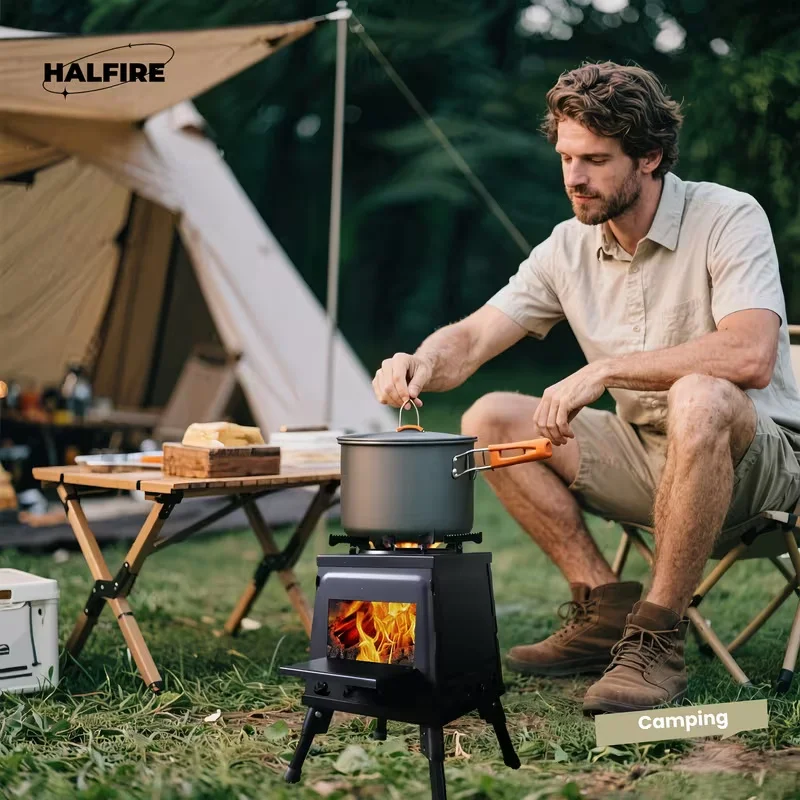 Wood Burning Camp Stove Portable Wood Stove For Outdoor Hiking Picnic BBQ Travel Black photo 5