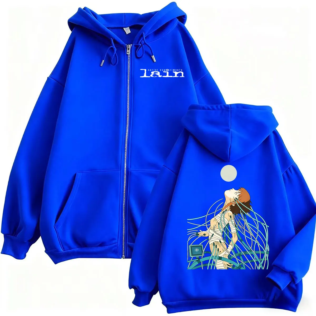 Anime Serial Experiments Lain Graphic Zipper Hoodie Manga Girl Sci Fi Y2k Zip Up Jacket Men Women Cosplay Casual Oversized Coat photo 4