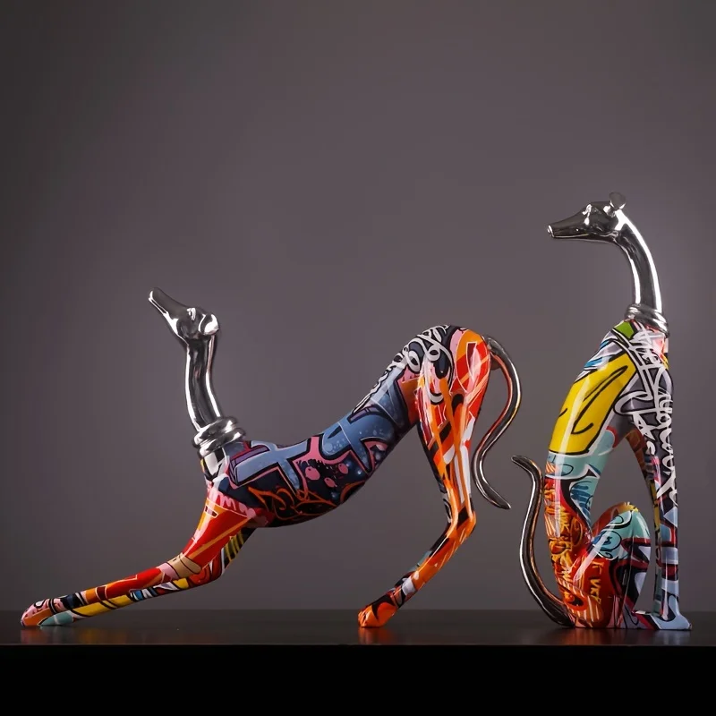 1pc Art Deco Resin Dog Sculpture - Colorful Abstract Animal Figurine for Tabletop Decor For Thanksgiving, Christmas,Decor photo 3