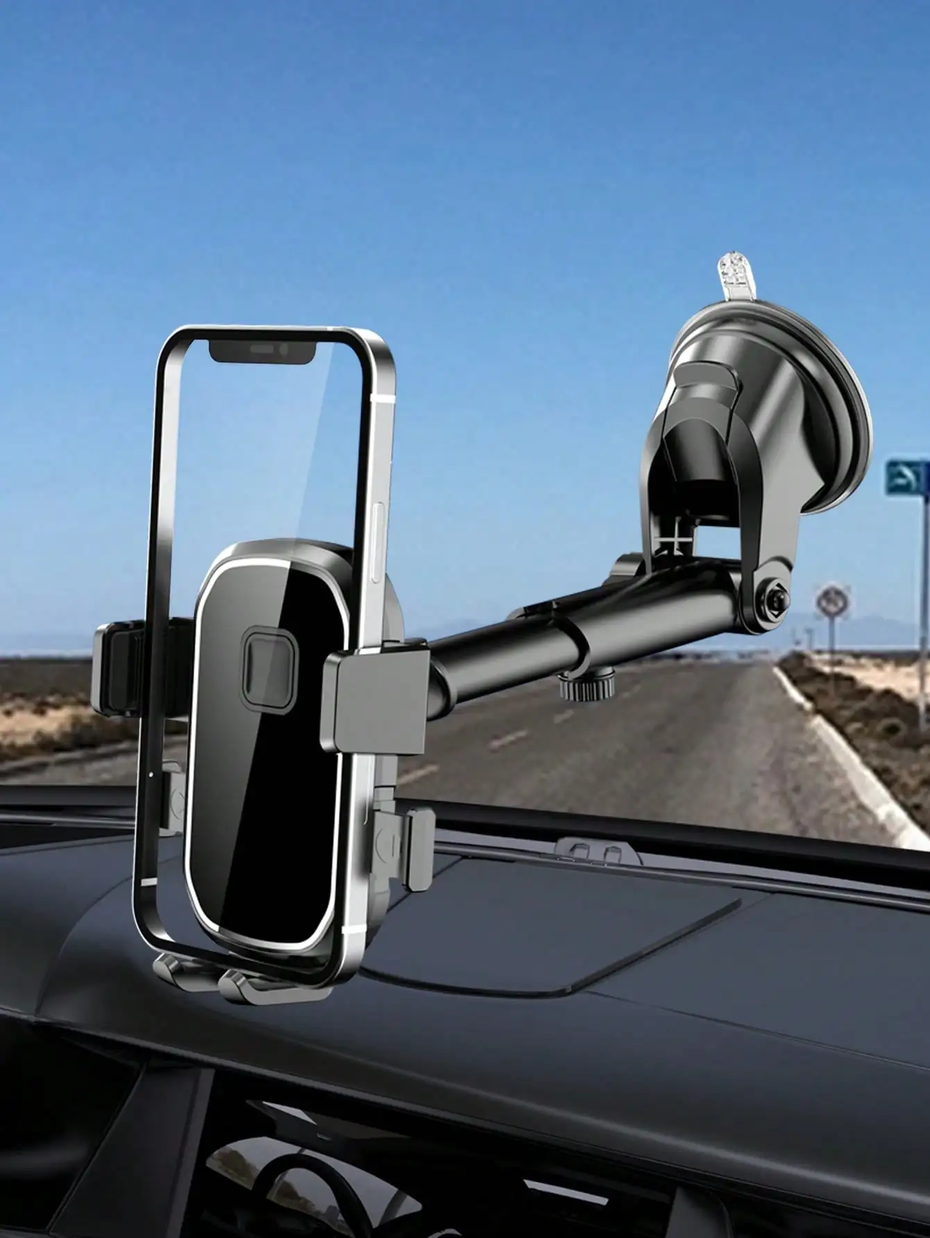 1Pc Car Phone Holder, Curved Suction Cup Rotating Mount For Center Console, Dashboard Suction Type Car Phone Bracket photo 2