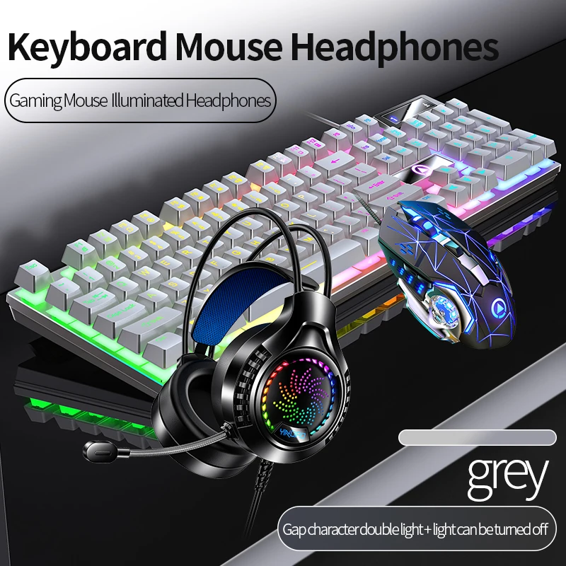 Gaming Keyboard Mouse Headphone Set Wired Backlight Game 104 Keys Keyboards 3600DPI Mice USD 3.5mm Headset Combos for PC Gamer photo 5